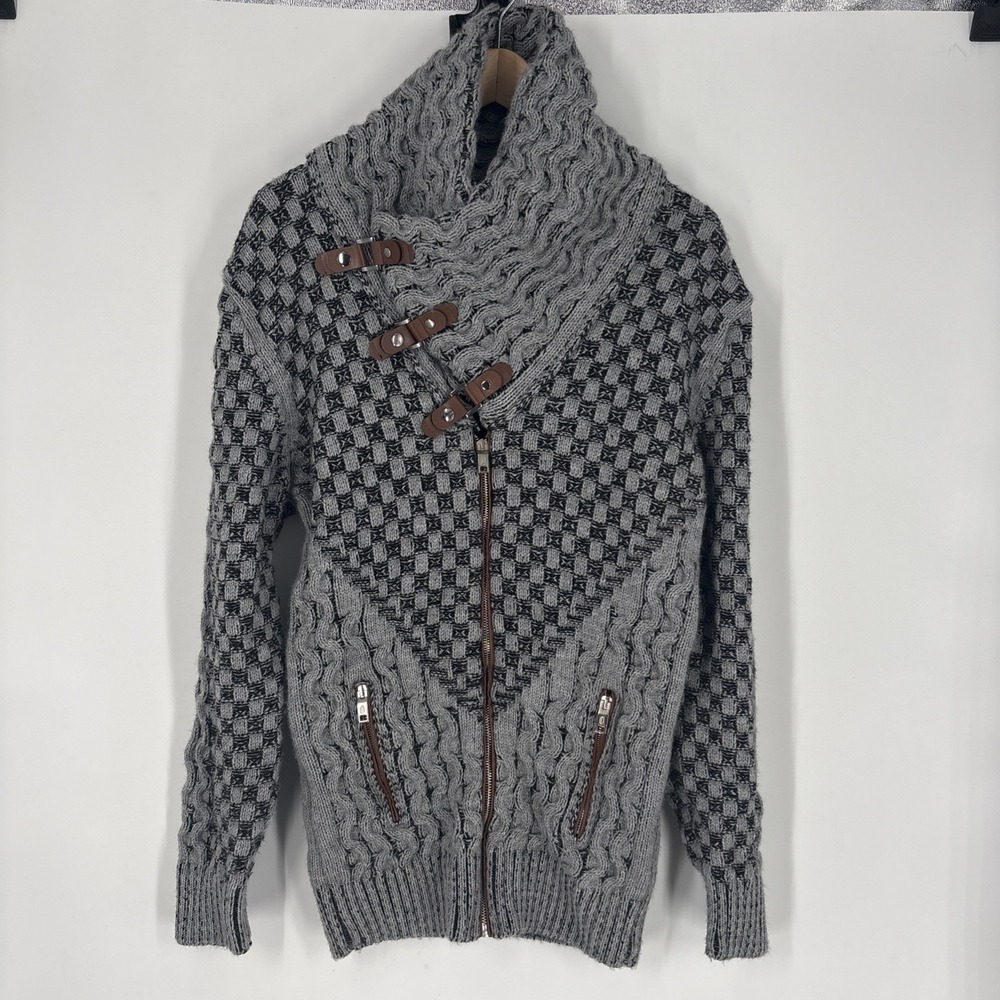 Leif Nelson Mens Shawl Collar‎ Cardigan Sweater Size Large Slim Fit Chunky Knit